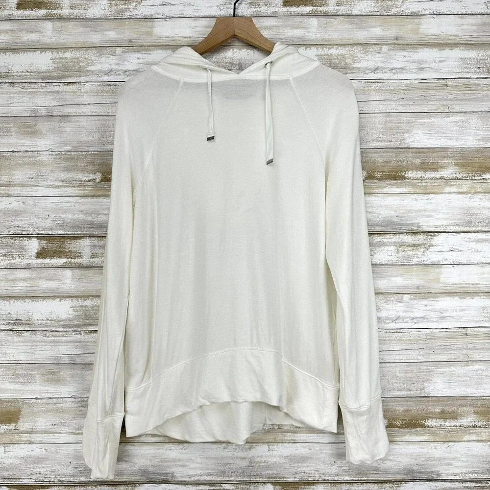 ATHLETA Open Hearted Pullover Hoodie Sweatshirt Womens Size Medium Tall White‎